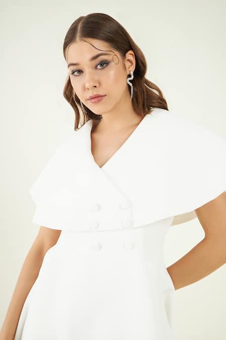 Buy Bohobi White Crepe V-neck Suave Plain Short Dress Online at Aza Fashions Buy_Bohobi_White Crepe V-neck Suave Plain Short Dress _Online_at_Aza_Fashions