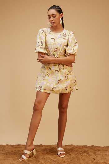 Bohobi_Multi Color Cotton Round Neck Love Beach Maze Print Dress _Online_at_Aza_Fashions