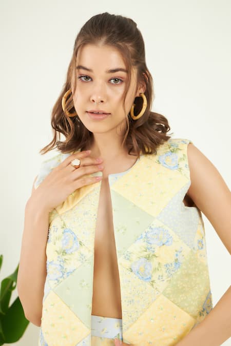 Bohobi Multi Color Linen Embroidery Luana Printed Gilet With Pant at Aza Fashions Bohobi_Multi Color Linen Embroidery Luana Printed Gilet With Pant _at_Aza_Fashions