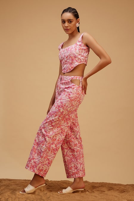 Bohobi Sea Salt Geometric Print Crop Top With Pant 