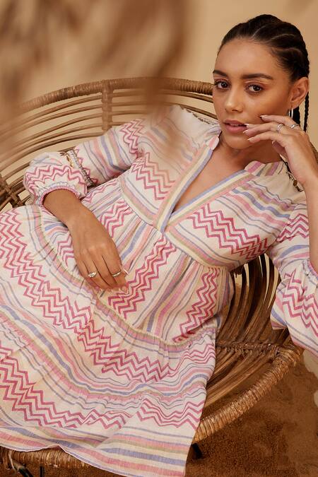 Buy Bohobi Multi Color Cotton, Linen Sequins Mandarin Collar Boho Vibe Printed Dress Online at Aza Fashions Buy_Bohobi_Multi Color Cotton, Linen Sequins Mandarin Collar Boho Vibe Printed Dress_Online_at_Aza_Fashions