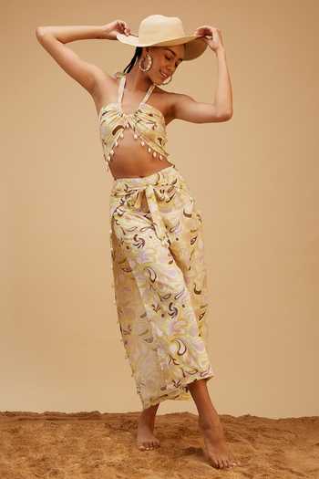 Buy_Bohobi_Multi Color Cotton Tassels Halter Neck Way To The Waves Crop With Wrap Pant _Online_at_Aza_Fashions