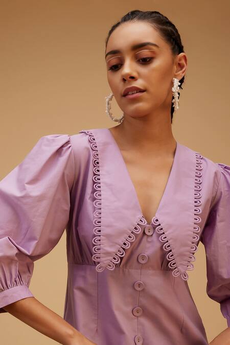 Buy Bohobi Purple Cotton Scoop Neck Schiffli Embroidered Sailor Collar Dress Online at Aza Fashions Buy_Bohobi_Purple Cotton Scoop Neck Schiffli Embroidered Sailor Collar Dress _Online_at_Aza_Fashions