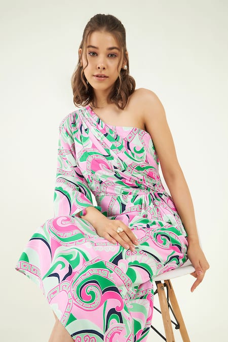 Bohobi Multi Color Cotton, Rayon Tassels One Fleur Graffiti Print Draped Dress at Aza Fashions Bohobi_Multi Color Cotton, Rayon Tassels One Fleur Graffiti Print Draped Dress _at_Aza_Fashions