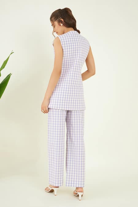 Bohobi Eunoia Buffalo Check Floral Patch Work Jacket With Trouser 