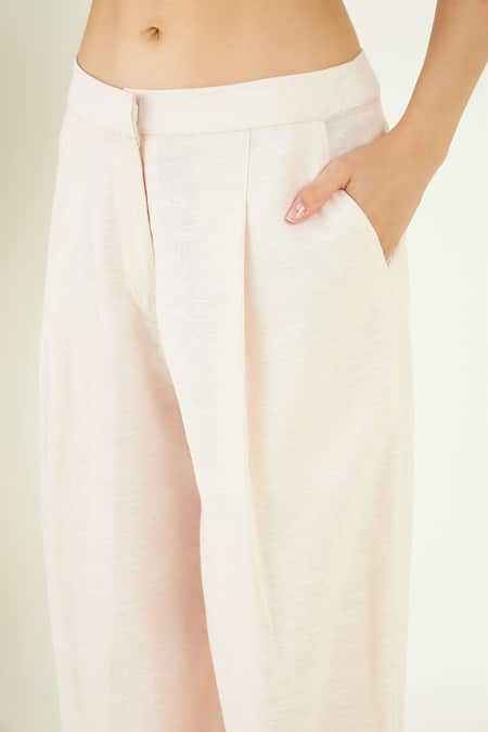 Bohobi_Pink Linen Embroidery Koen Florence Quilted Gilet With Trouser _Online_at_Aza_Fashions