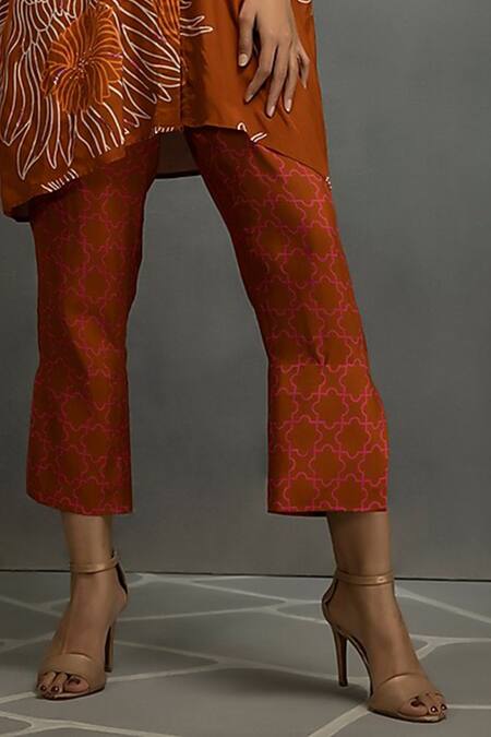 Buy Kahani Lush Brown Cotton, Silk Collared Abstract Print Shirt And Pant Set Online at Aza Fashions Buy_Kahani Lush_Brown Cotton, Silk Collared Abstract Print Shirt And Pant Set _Online_at_Aza_Fashions