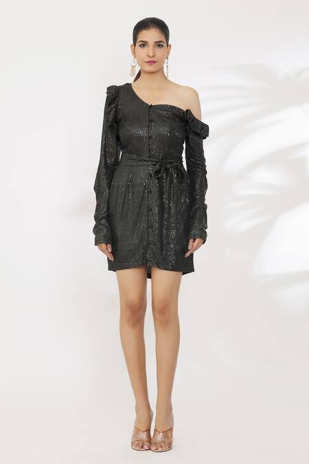 Buy Deme By Gabriella Black Sequins Sweetheart Neck Work Dress With Belt Online at Aza Fashions Buy_Deme By Gabriella_Black Sequins Sweetheart Neck Work Dress With Belt _Online_at_Aza_Fashions