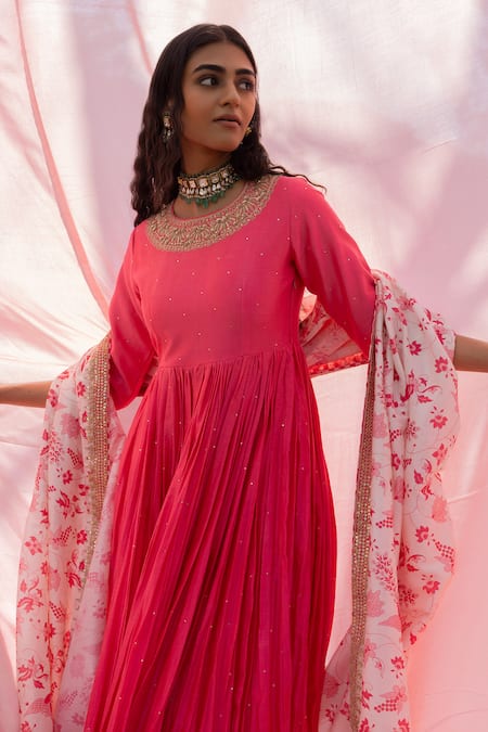 Punit Balana Pink Silk, Embroidery One Rani Haar Marodi Work Anarkali Set Online at Aza Fashions Punit Balana_Pink Silk, Embroidery One Rani Haar Marodi Work Anarkali Set _Online_at_Aza_Fashions