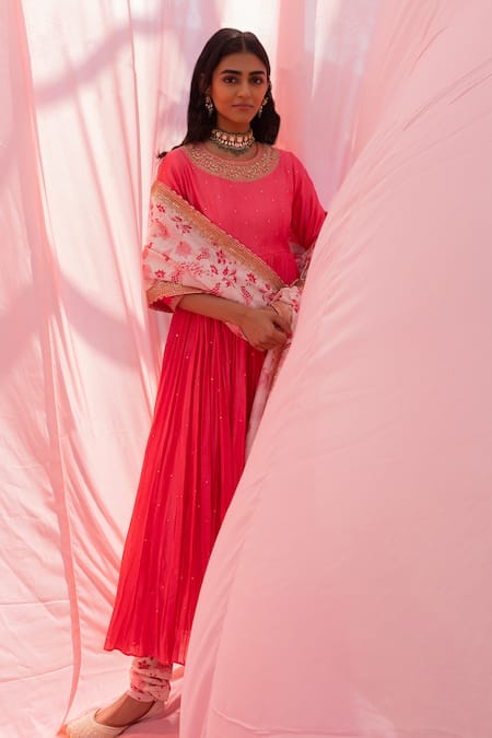 Shop Punit Balana Pink Silk, Embroidery One Rani Haar Marodi Work Anarkali Set at Aza Fashions Shop_Punit Balana_Pink Silk, Embroidery One Rani Haar Marodi Work Anarkali Set _at_Aza_Fashions