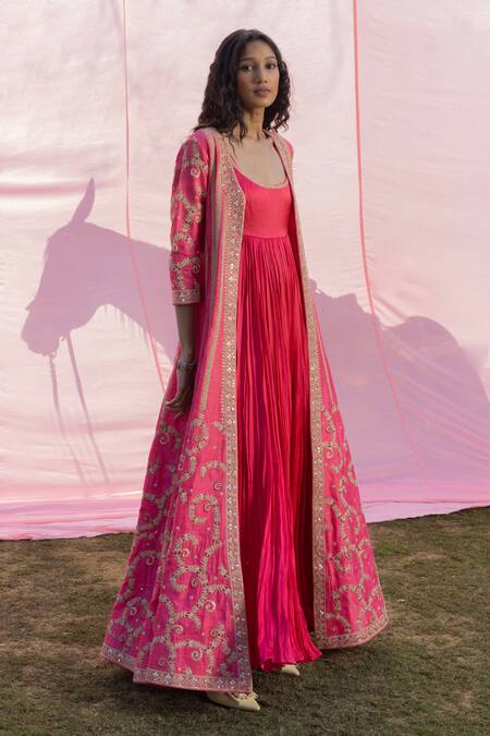 Punit Balana Pink Satin, Silk Patchwork, Embroidery Scoop Rani Sa Anarkali And Jacket Set Online at Aza Fashions Punit Balana_Pink Satin, Silk Patchwork, Embroidery Scoop Rani Sa Anarkali And Jacket Set _Online_at_Aza_Fashions