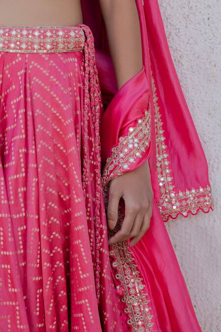 Punit Balana Pink Chanderi Silk Zari, Embroidery Round Neck Banarasi Printed Lehenga Set at Aza Fashions Punit Balana_Pink Chanderi Silk Zari, Embroidery Round Neck Banarasi Printed Lehenga Set _at_Aza_Fashions