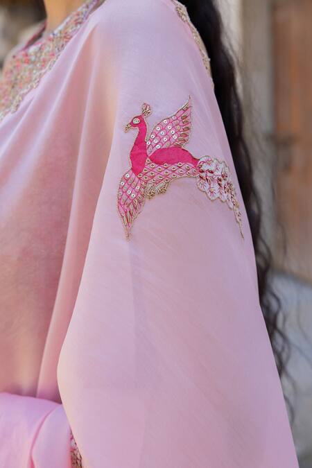 Shop_Punit Balana_Pink Organza, , Chanderi Masoom Gulaabi Marodi Work Saree With Blouse _Online_at_Aza_Fashions