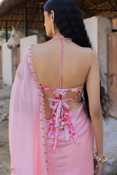Punit Balana_Pink Organza, , Chanderi Masoom Gulaabi Marodi Work Saree With Blouse _at_Aza_Fashions