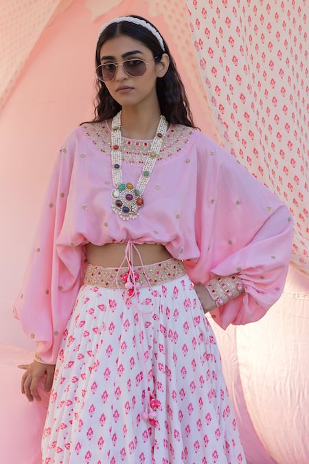 Punit Balana Kumari Floral Print Skirt & Embroidered Top Set 