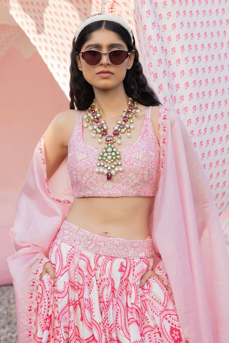 Buy Punit Balana Pink Chanderi , Organza Printed Lehenga Embellished Blouse Set Online at Aza Fashions Buy_Punit Balana_Pink Chanderi , Organza Printed Lehenga Embellished Blouse Set _Online_at_Aza_Fashions