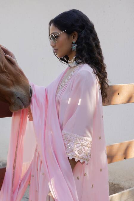 Punit Balana Pink Silk, Organza Sequins, Tassels, Masoom Gulaabi Alia Choga Kurta Set Online at Aza Fashions Punit Balana_Pink Silk, Organza Sequins, Tassels, Masoom Gulaabi Alia Choga Kurta Set _Online_at_Aza_Fashions