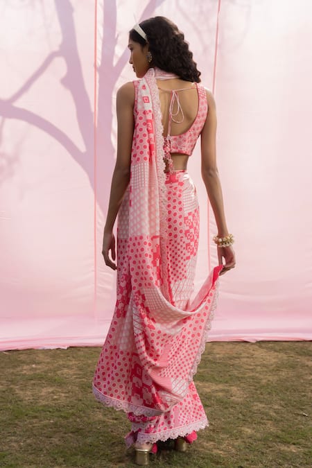 Punit Balana Printed Saree With Embellished Blouse 