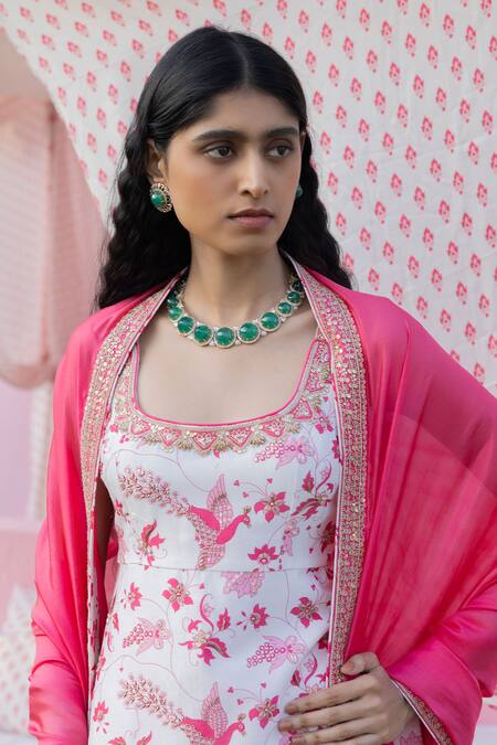 Buy Punit Balana Pink Chanderi Silk, Organza Embroidery Mughal Botanic Print Kurta Gharara Set Online at Aza Fashions Buy_Punit Balana_Pink Chanderi Silk, Organza Embroidery Mughal Botanic Print Kurta Gharara Set _Online_at_Aza_Fashions