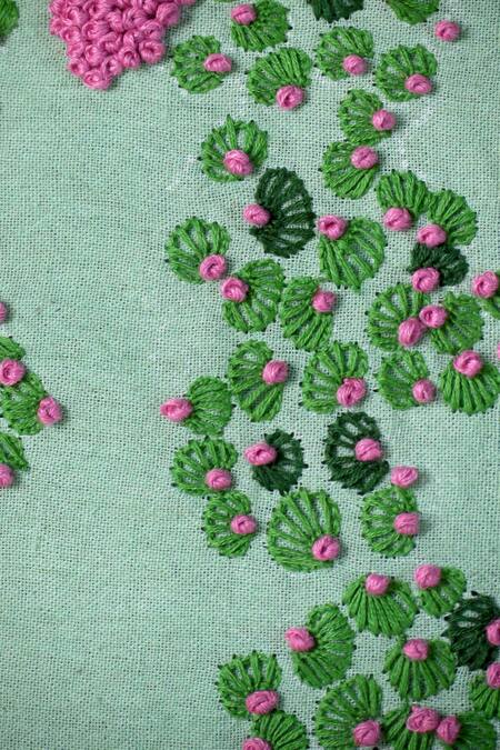 Mid July Home_Green Premium Cotton French Knots, Lotus Serenity Embroidered Cushion Cover_at_Aza_Fashions