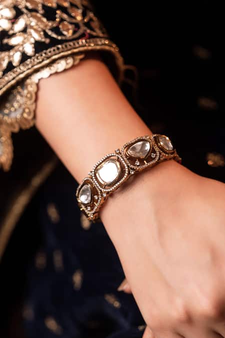 Anana Gold Plated Kundan Aishwarya Moissanite Polki Embellished Bracelet