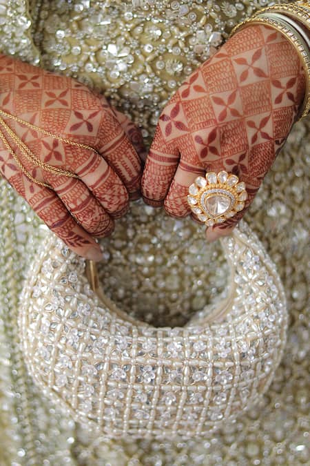 Shop_House Of Kosha_Ivory Pearls, Sequins Fiza Kundan Embellished Handbag _at_Aza_Fashions