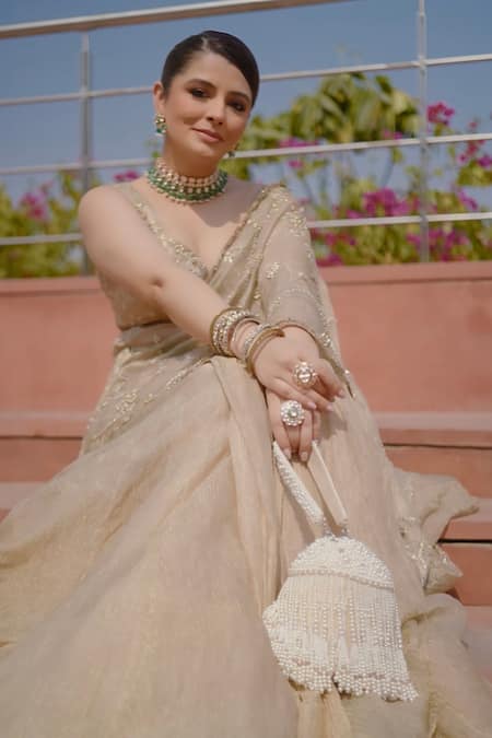 House Of Kosha Ivory Pearls Sophia Dome Bucket Bag Online at Aza Fashions House Of Kosha_Ivory Pearls Sophia Dome Bucket Bag _Online_at_Aza_Fashions