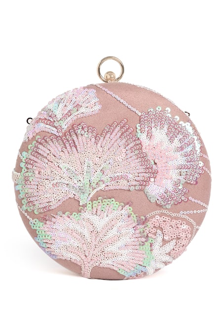 Buy Richa Gupta Pink Sequins Suede Floral Embroidered Clutch Online at Aza Fashions Buy_Richa Gupta_Pink Sequins Suede Floral Embroidered Clutch_Online_at_Aza_Fashions