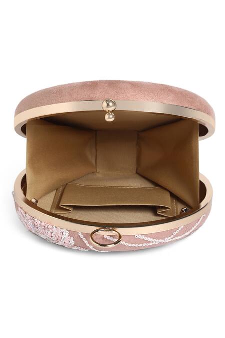 Buy Richa Gupta Pink Sequins Suede Floral Embroidered Clutch Buy_Richa Gupta_Pink Sequins Suede Floral Embroidered Clutch