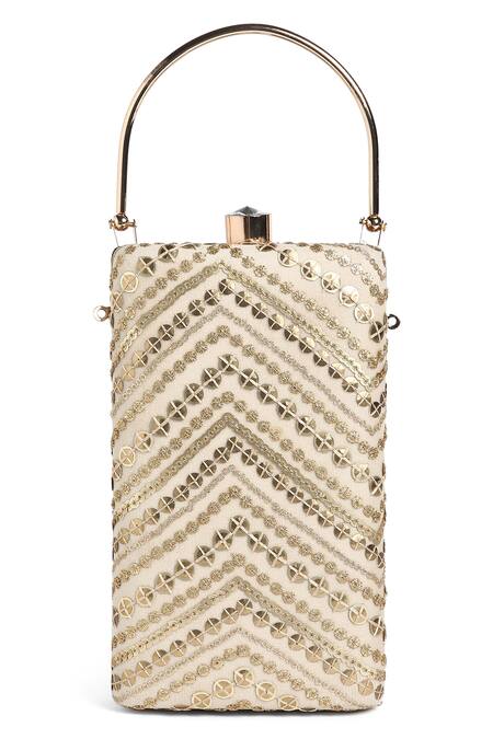 Richa Gupta Gold Sequins Rectangular And Thread Work Bag Online at Aza Fashions Richa Gupta_Gold Sequins Rectangular And Thread Work Bag_Online_at_Aza_Fashions