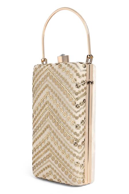 Shop Richa Gupta Gold Sequins Rectangular And Thread Work Bag Online at Aza Fashions Shop_Richa Gupta_Gold Sequins Rectangular And Thread Work Bag_Online_at_Aza_Fashions
