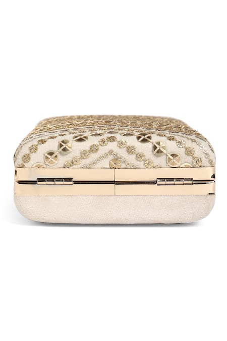 Richa Gupta Gold Sequins Rectangular And Thread Work Bag at Aza Fashions Richa Gupta_Gold Sequins Rectangular And Thread Work Bag_at_Aza_Fashions