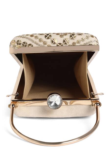 Buy Richa Gupta Gold Sequins Rectangular And Thread Work Bag Buy_Richa Gupta_Gold Sequins Rectangular And Thread Work Bag