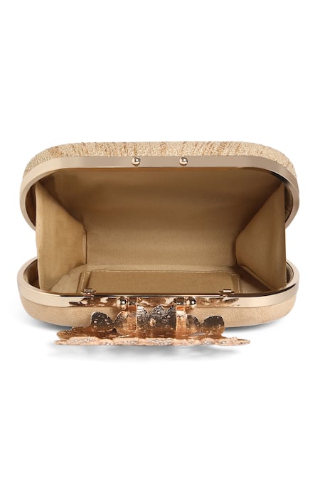 Buy_Richa Gupta_Gold Stones Textured Bejewelled Clasp Clutch 