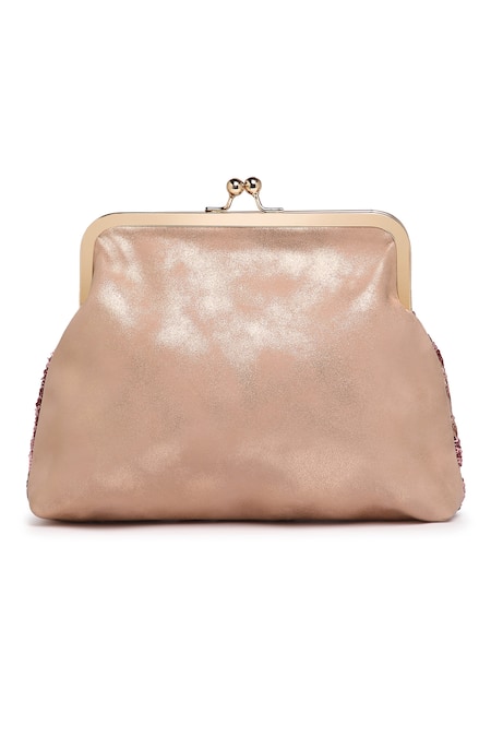 Richa Gupta Suede Sequin Embellished Pouch Clutch 