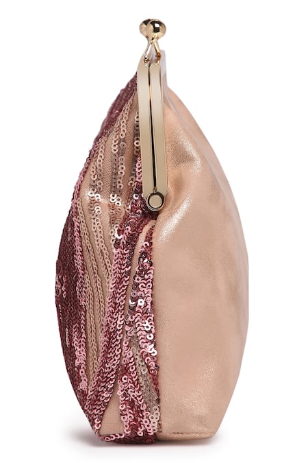 Richa Gupta_Pink Sequins Suede Embellished Pouch Clutch _Online_at_Aza_Fashions