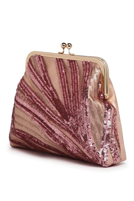 Buy_Richa Gupta_Pink Sequins Suede Embellished Pouch Clutch _Online_at_Aza_Fashions