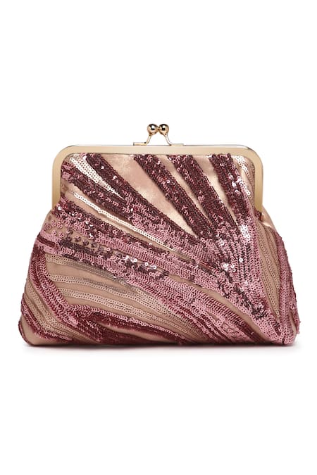 Shop_Richa Gupta_Pink Sequins Suede Embellished Pouch Clutch _Online_at_Aza_Fashions