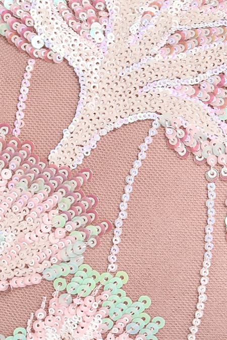 Richa Gupta_Pink Sequins Floral Embroidered Clutch_Online_at_Aza_Fashions