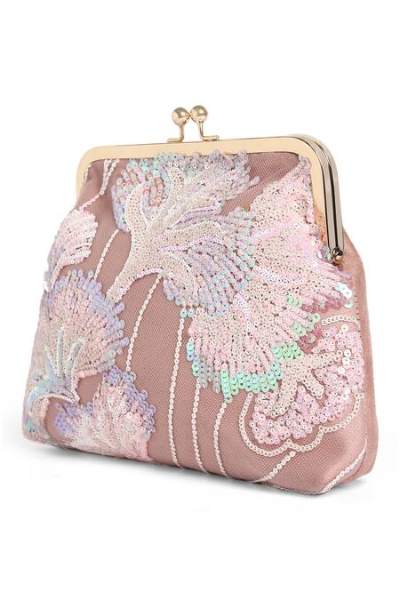 Buy_Richa Gupta_Pink Sequins Floral Embroidered Clutch_Online_at_Aza_Fashions
