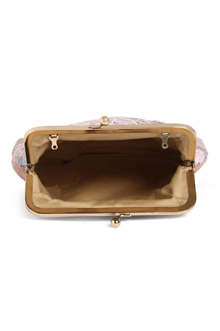Richa Gupta_Pink Sequins Floral Embroidered Clutch_at_Aza_Fashions