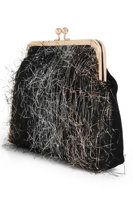 Buy_Richa Gupta_Black Fringe Textured Clutch _Online_at_Aza_Fashions