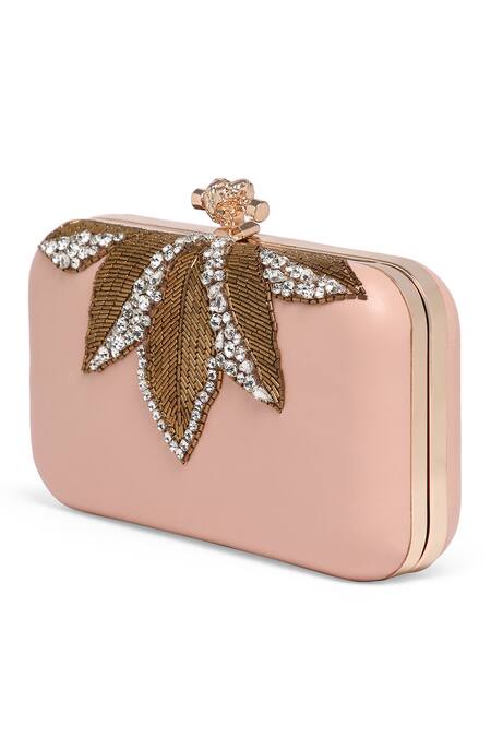 Buy_Richa Gupta_Pink Cut Work, Stones Suede Placement Embroidered Clutch _Online_at_Aza_Fashions