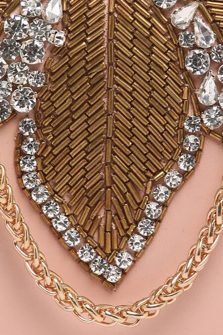 Buy Richa Gupta Pink Cut Work, Stones Suede Placement Embroidered Clutch Buy_Richa Gupta_Pink Cut Work, Stones Suede Placement Embroidered Clutch