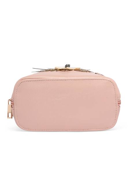 Buy_Richa Gupta_Pink Stones, Embroidery Suede Floral Motif Clutch 