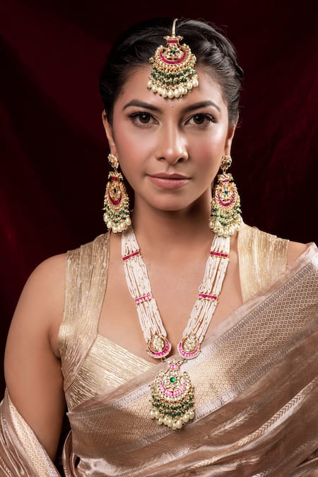 Anana Multi Color Semi Precious Anupama Kundan Embellished Long Pendant Necklace Set