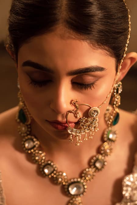 Anana Chinmayi Moissanite Polki Embellished Nose Ring 