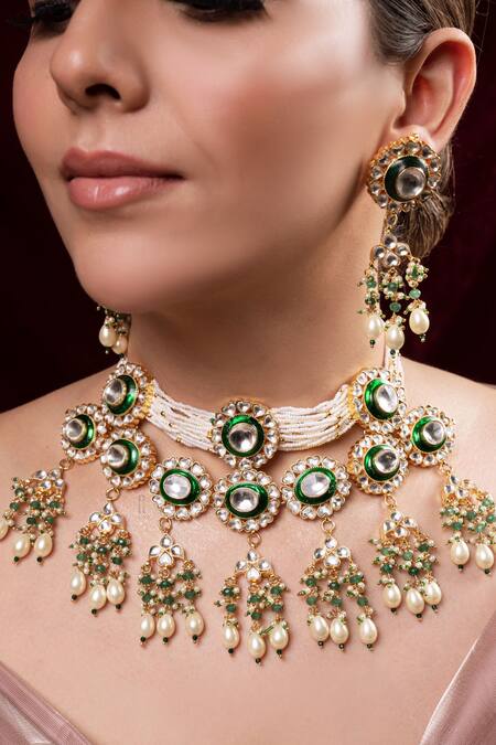Anana_Green Stones Indumati Studded Necklace Set _Online_at_Aza_Fashions