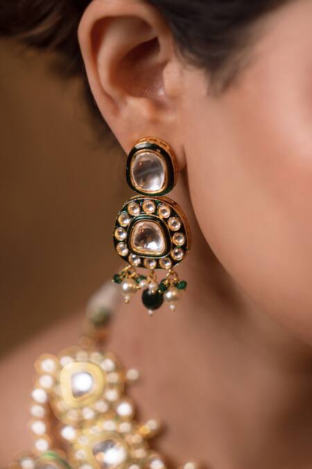 Anana_Green Metallic Thread, Stones Mastani Double Layered Jewellery Set _Online_at_Aza_Fashions