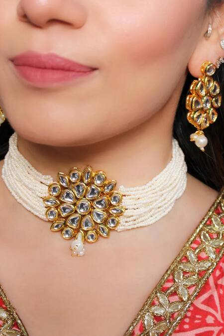 Buy_Anana_Green Metallic Thread, Stones Mastani Double Layered Jewellery Set _Online_at_Aza_Fashions